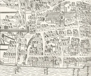 Lontoossa St. Paulin ympäristössä vuonna 1563, pastori Richard Lovettin teoksesta "London Pictures: Drawn with Pen and Pencil", julkaistu 1890